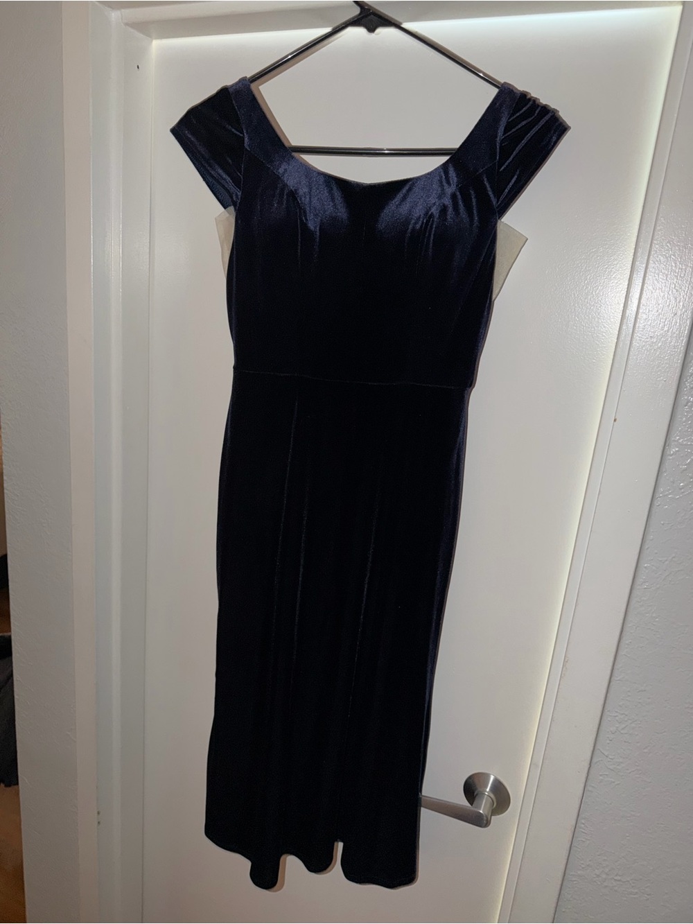 Christina Wu Navy Velvet Midi Dress